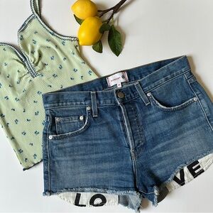 Sundry “love” Jean Shorts with Distressed Hem
